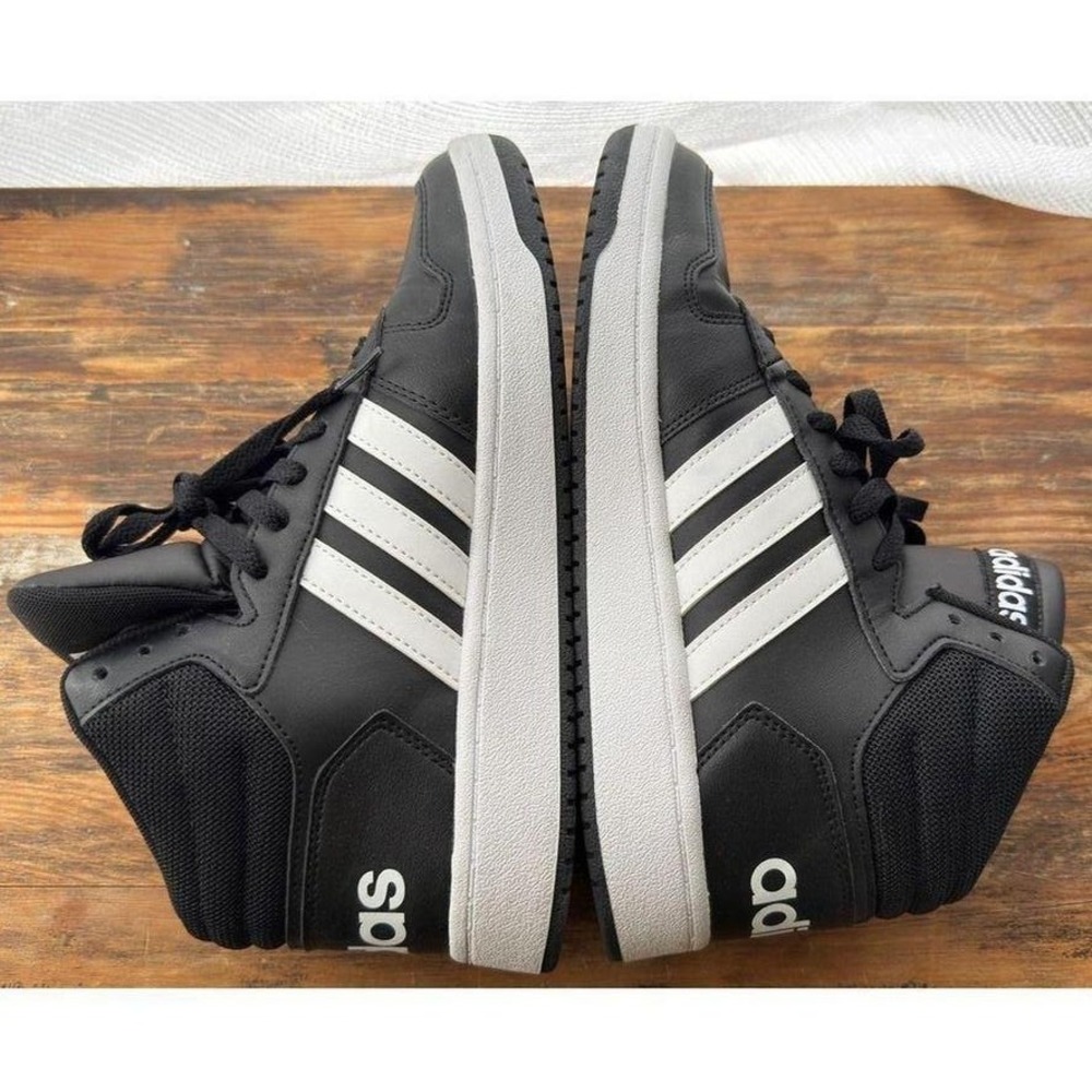 Adidas Hoops 2.0 Mid Sneakers Black White Stripes NWOT Men's 7.5 / Women's 9 - Picture 6 of 7